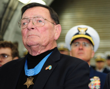 Retired U.S. Marine Corps Master Sergeant Richard A. Pittman during a dedication ceremony on the Coast Guard Cutter Munro on January 5, 2011. (U.S. Coast Guard)